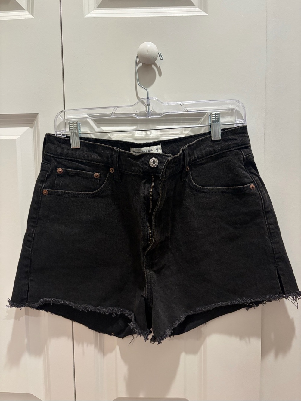 Abercrombie & Fitch Black High-Rise Frayed Hem Mom Jean Shorts